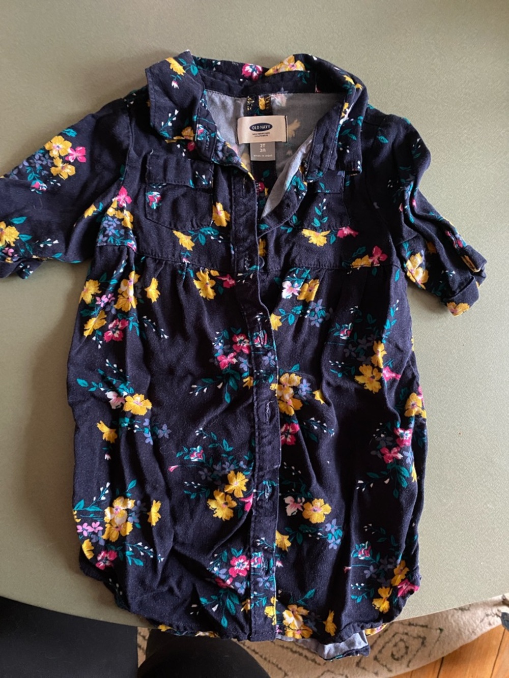 Old Navy Navy Floral Button-Up dress